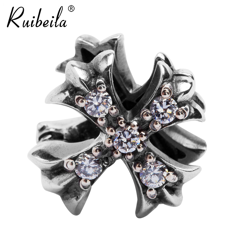 ruibeila925 silver vintage cross small gemstone ear clip without ear piercing tide men ear clip stud earrings (single)