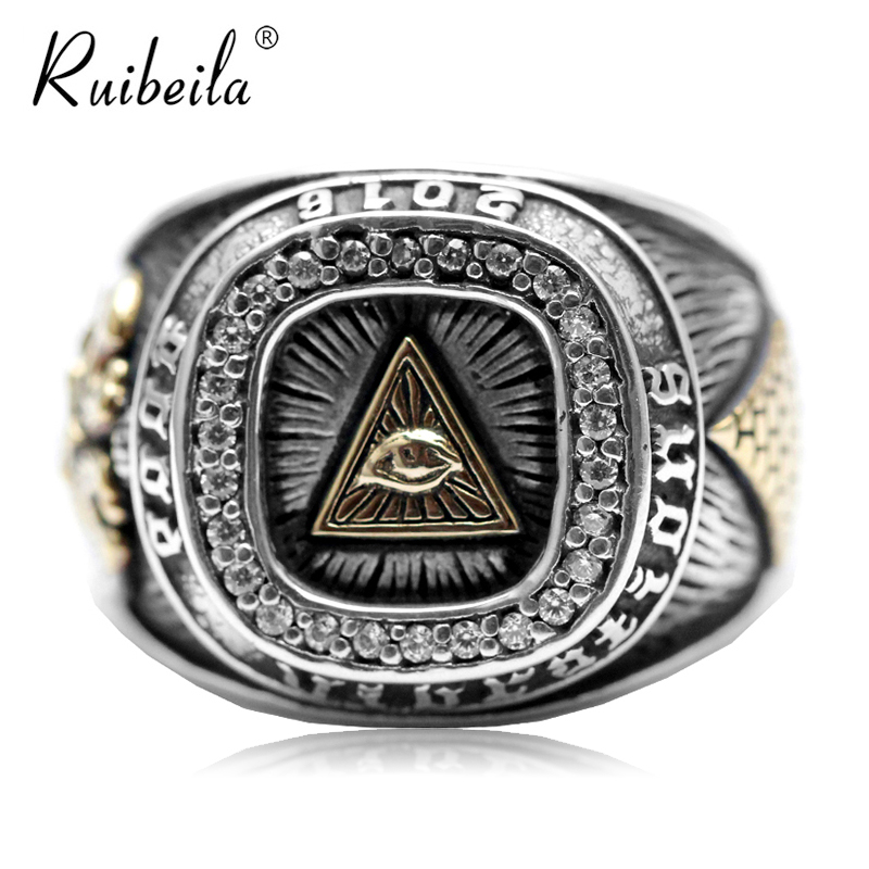 ruibeila ring Male hip hop Thai silver domineering personality Retro single index finger ring Horus eye ring