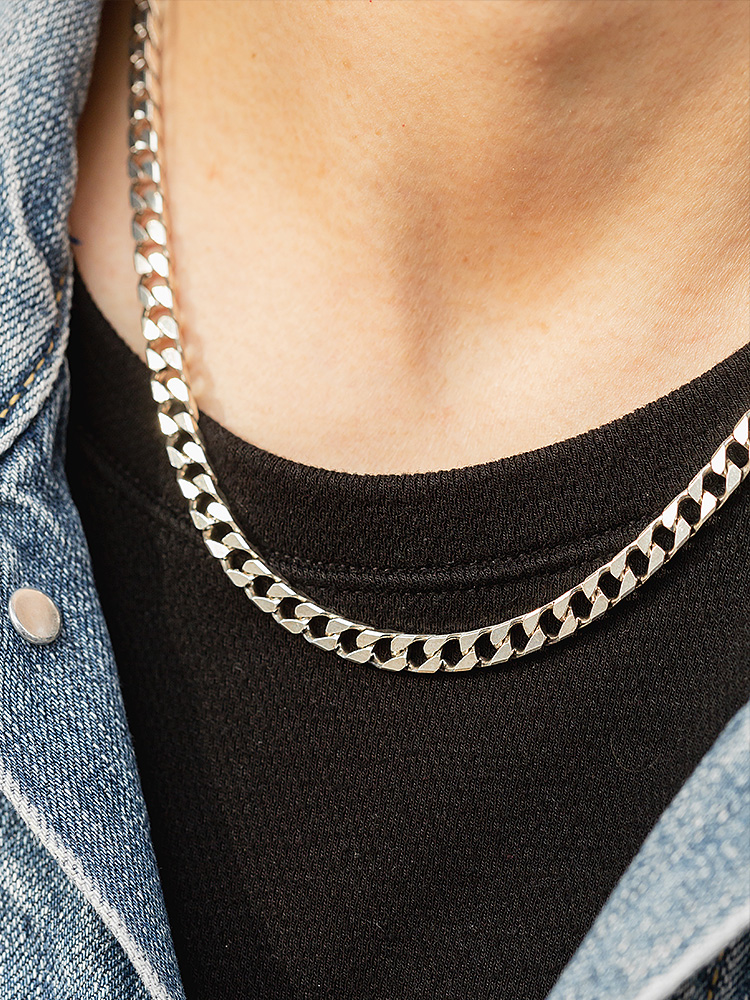 ruibeila simple 5mm thick flat ring square chain necklace men's 925 silver hip hop European and American domineering necklace tide