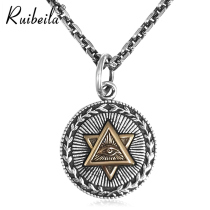 ruibeila925 Silver Eye of God Six Star Round Brand Pendant Fashion Personality Vintage Tree Leaves Rattan