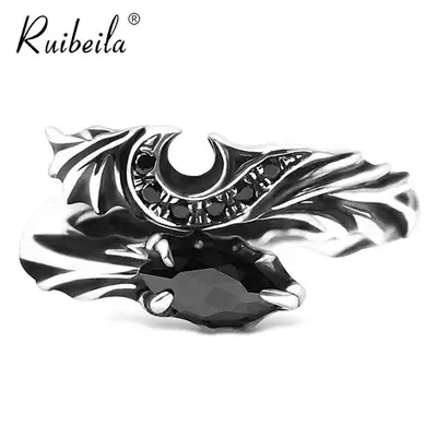 ruibeila personality demon black agate gemstone ring Men's Thai silver single opening tritium index finger tide domineering
