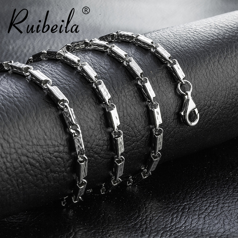 ruibeila925 silver male necklace square silver chain fashion Japan-ROK men's silver chain sub 21 inch send man-Taobao