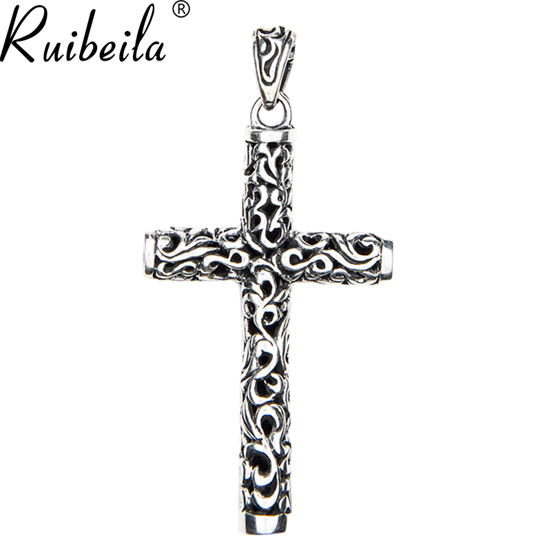 Ruibeila 925 silver ancient Tang-print grass cross pendant necklace male personality punk thai silver pendant tide
