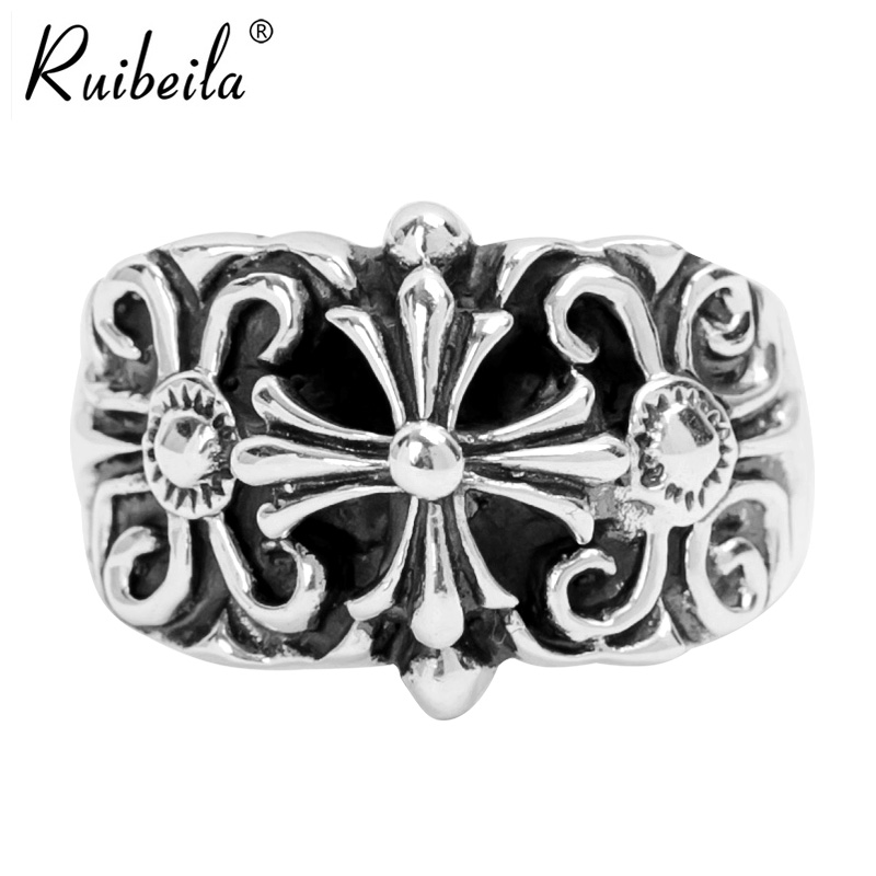 ruibeila925 silver retro Thai silver cross army flower men and women couple rings European and American fashion personality rings