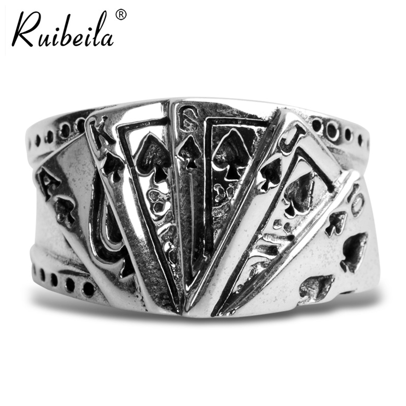 ruibeila925 silver personality poker black pick 10 to A with a dragon ring men's retro punk ring