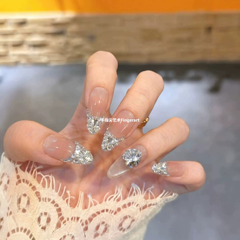 【Galaxy Star Shine】French-Style High-End Nail Art, Handmade Wearable Nails, Nude Color, Natural, Pure, Gentle, Super Shiny with Crushed Diamonds
