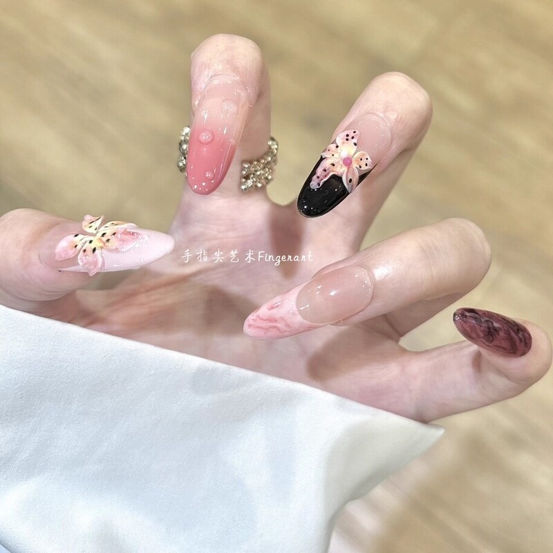 [Island Hot Girl] Dopamine Handmade Long Nails Sweet Cool Hot Girl Island Style Three-Dimensional Carved Nail Art