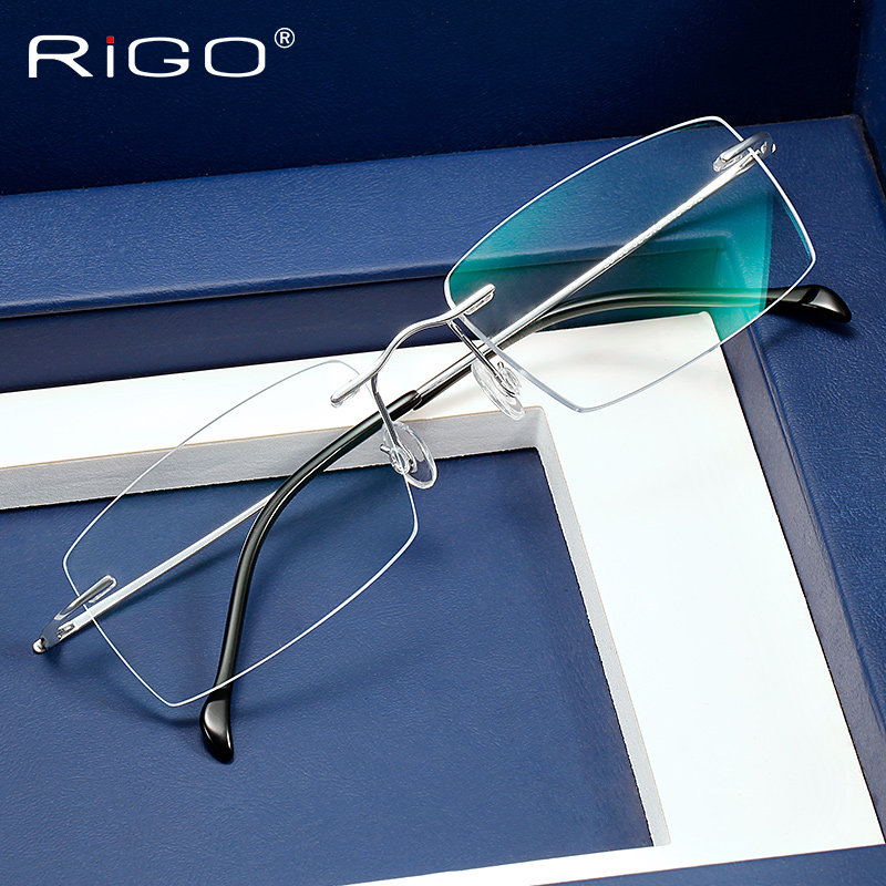 Rigo frameless pure titanium glasses frame men and women ultra-light business pure titanium optical eyes can be equipped with lens myopia glasses