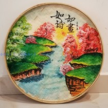 Hand-painted dustpan painting bamboo weaving products creative hotel private room Chinese restaurant farmhouse wall decoration pendant finished products
