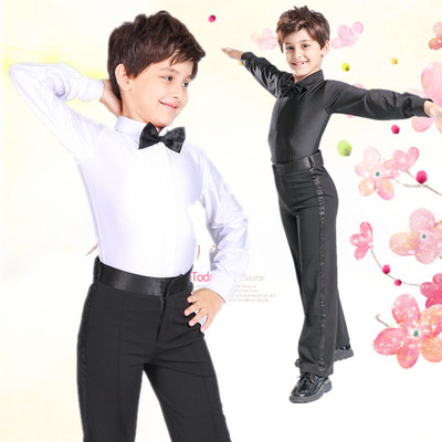 Children&apos;s Latin Dance Costume Long Sleeve Training Costume White Boy&apos;s Top Performance Costume Grade Examination Standard Costume