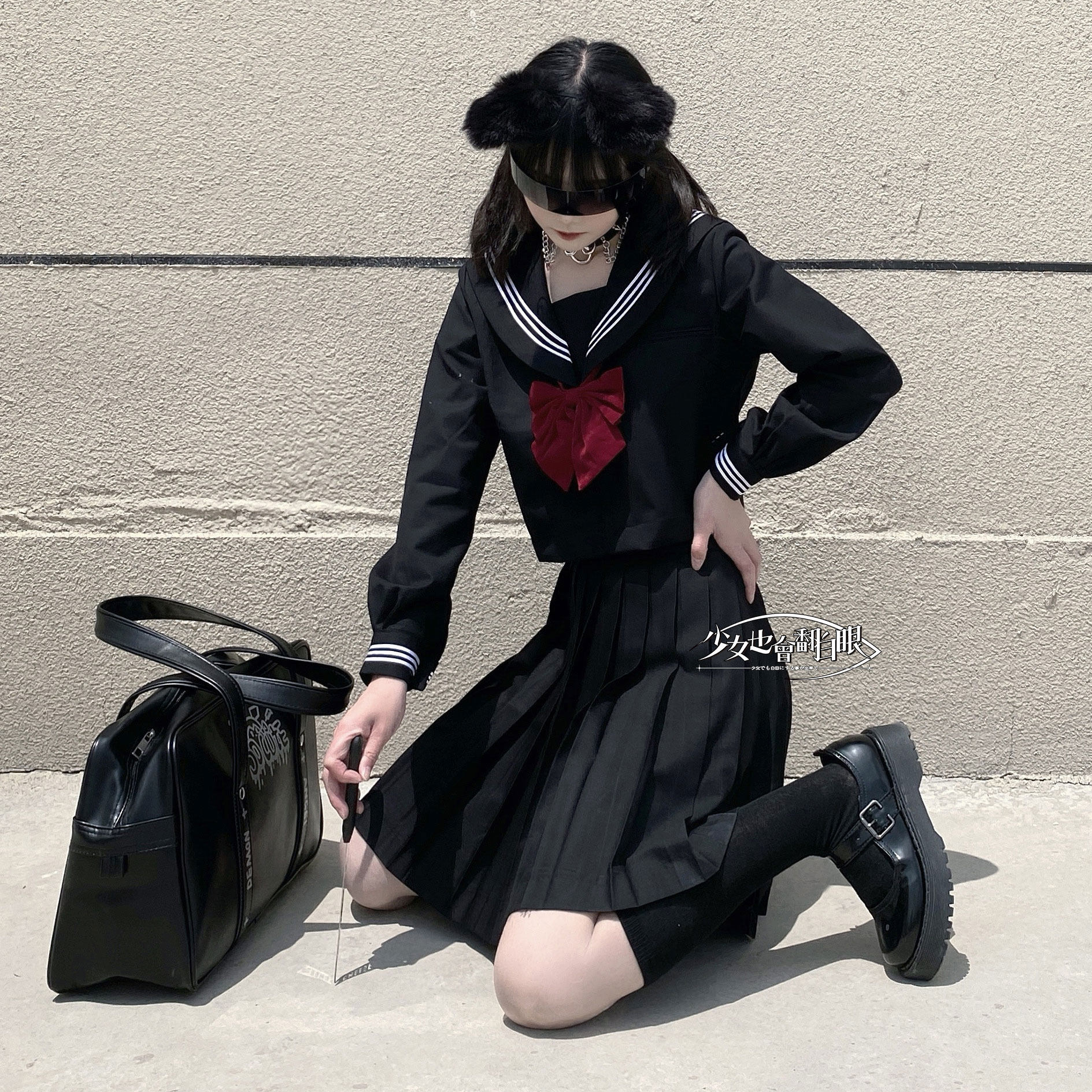 Girls will also turn white eyes black and white three jk bad uniform suits in autumn full set of Japanese sailor dress long sleeves