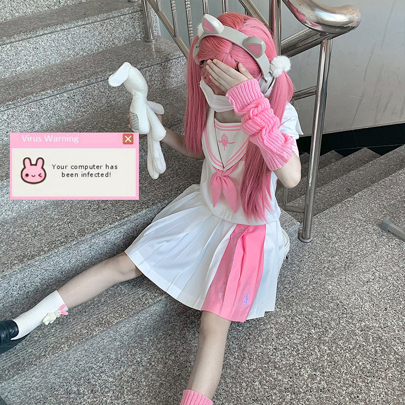 Less eye to eye: (Long Girl) Original Bad Sailor Guan Western Flap Jk Uniform Dress Pink Long Skirt Middle Dress Woman