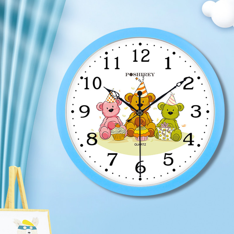 Super silent cartoon creative wall clock Home kindergarten children's room clock cute simple bedroom punch-free clock