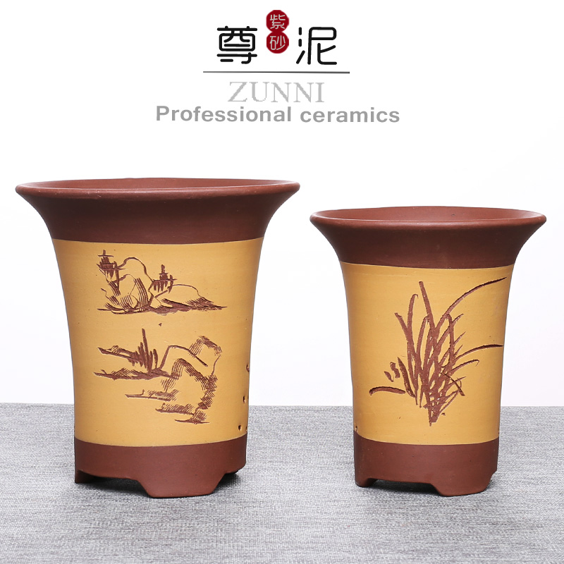 Yixing purple sand flowerpot more than meat, green plant with big small number of Chinese rose orchids bracketplant flowerpot ceramic package