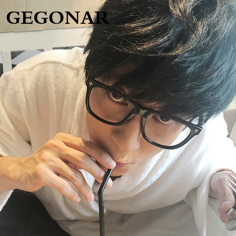 Plate style glasses frame men's big face retro fashion black frame flat glasses Female full frame with myopia personalized glasses frame