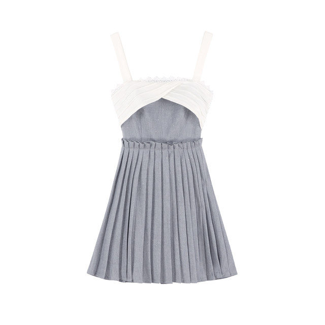 ສາວນ້ອຍ suspender dress ແບບໃຫມ່ niche chic splicing pleated skirt ແອວສູງ temperament skirt ສັ້ນ summer