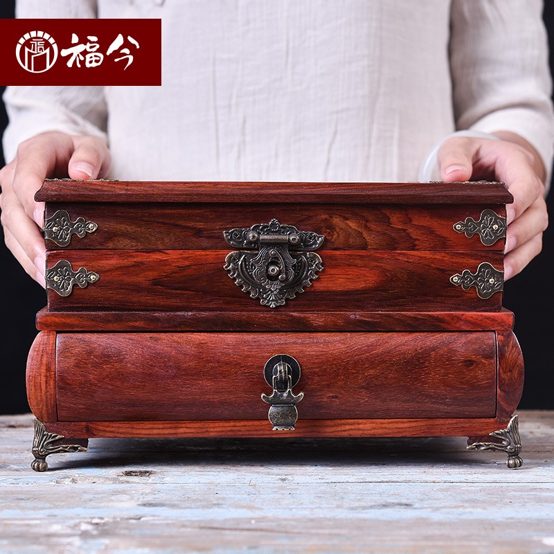 Red Wood Large Red Acid Branches Women's First Accessories Box China Retro Wind Wedding Wedding Dressings Accessories Box Chinese Wood Containing Box