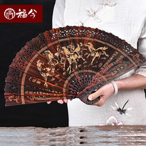 Chinese style carved with large red and sour branches 8 Jun Tufold fan swing piece Chinese wind wall fan wall pendant decoration living room handicraft