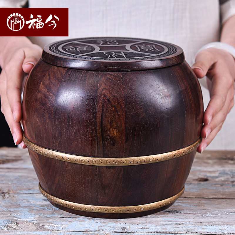 Mahogany rice bucket Big red acid branch sun bucket Wedding celebration supplies Solid wood insect-proof moisture-proof seal household old-fashioned rice bucket