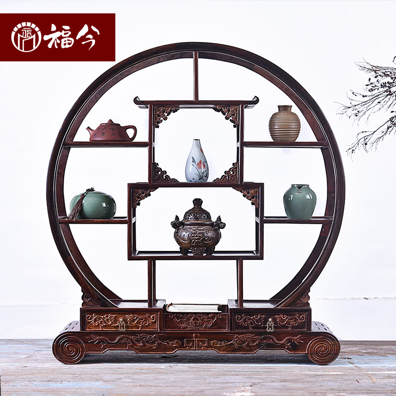 Red Wood Bou Ancient Frame Imitation Ancient Solid Wood Round Large Red Acid Branches Chinese multi-treasure cabinet display case Dining Room Tea Set