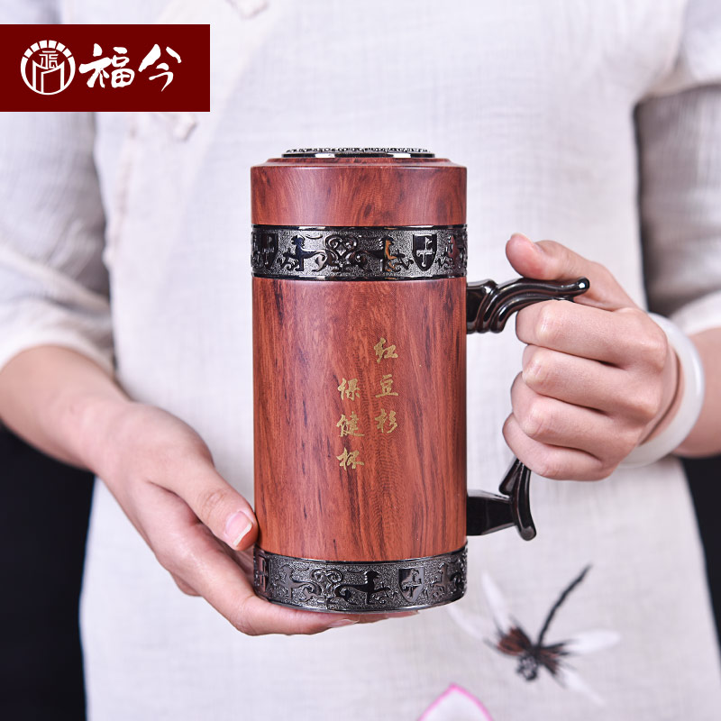 Yew Cup Health Cup Men Chinese Wood Engraved Business Office Cup Home Tea Cup Retro Water Cup
