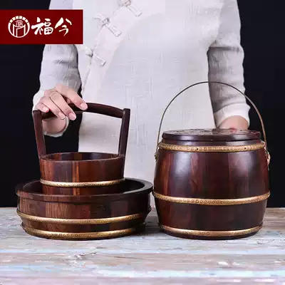 Redwood sour branch wedding toilet child sun bucket three-piece set solid wood wedding supplies set dowry ornaments rice bucket household