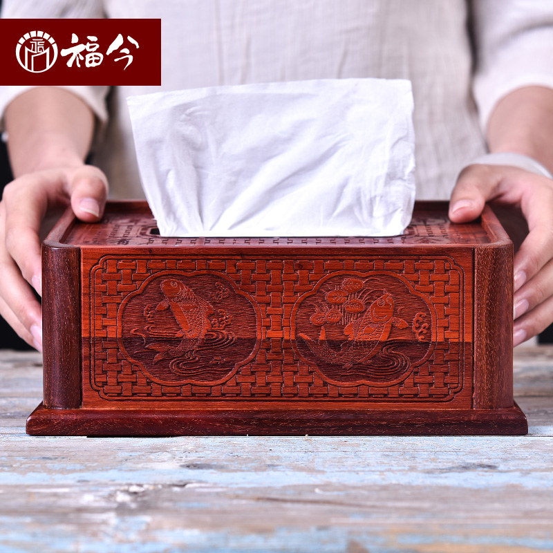 Mahogany Zambia blood sandalwood car wooden tissue box Household living room dining table Solid wood Chinese style light luxury wind toilet paper box