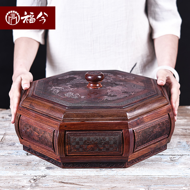 Mahogany new Chinese-style solid wood dried fruit plate big red rosewood fruit plate snack plate divided eight treasure box fruit plate candy box