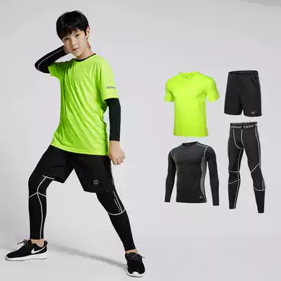 Children's sports tights set running quick clothes basketball football base long sleeve short sleeve fitness training suit