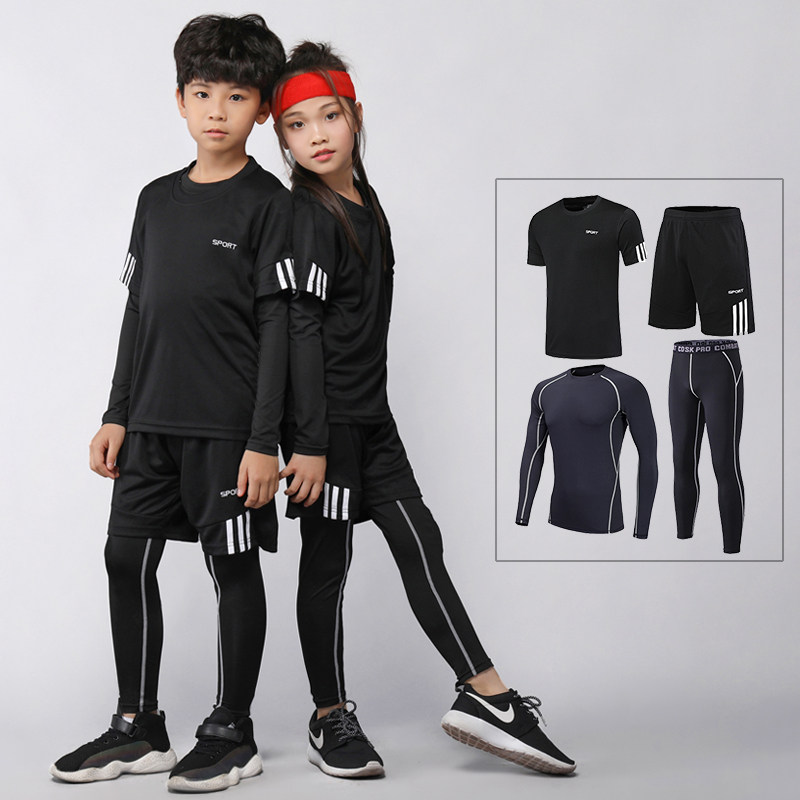 Children's basketball tights training clothes for boys and women football sports set four-piece running fitness clothes
