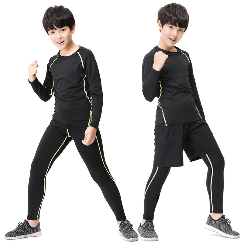 Child Tight Clothes Training Clothing Autumn Winter Sports Suit Beating Bottom Fitness Suit Running Basketball Football Speed Jersey Boy