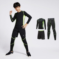 Childrens sports tights suit Mens long-sleeved running training suit Basketball football childrens fitness base quick-drying clothes