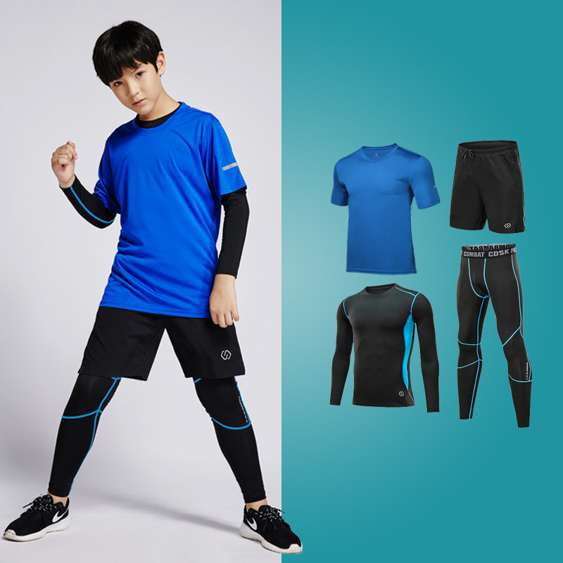 Children Sports Fitness Suit Suit Running Speed Dry Jersey Basketball Tights Training Suit Short Sleeve Shorts Suit