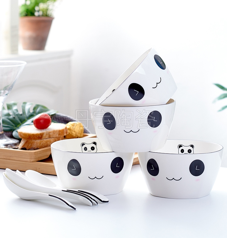 Bo view four dishes and bowls of parent - child express cartoon party bowl of four bowls of tableware suit household creative ceramic bowl spoon