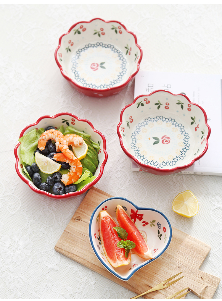 Bo view breakfast ceramic bowl cherry small bowl, lovely salad bowl eat fruit bowl creative household dessert bowl of bird 's nest