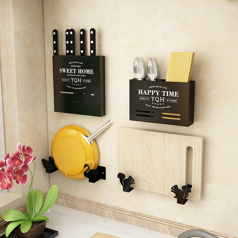 Chopstick Basket Cylinder Cage Home Wall-mounted Black Spoon Cutlery Cutlery Containing Box Kitchenette Chopsticks Shelf Chopsticks Shelf