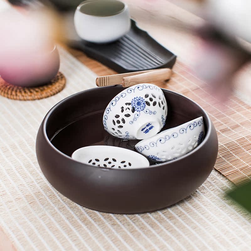 Dragon invertors undressed ore purple sand tea wash bowl cup flowerpot kung fu tea accessories ceramic tea set zero with a water jar