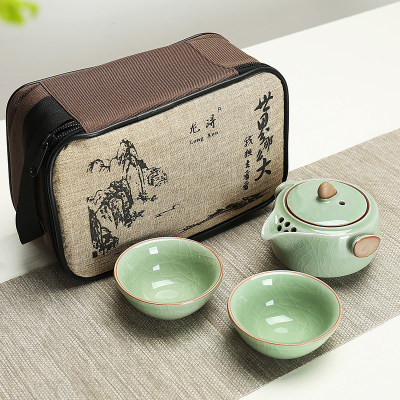 Dragon invertors brother your up up crack cup a pot of two two cups of household ceramic teapot portable travel kung fu tea set