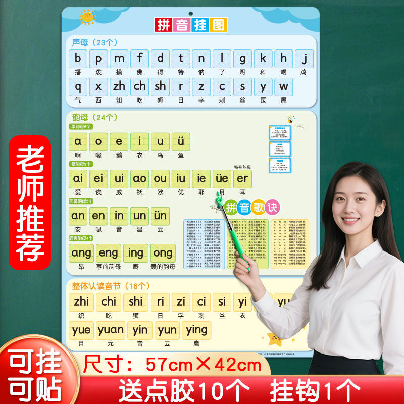 拼音掛圖26個漢語字母表牆貼一年級聲母韻母整體認讀音節拼讀全表，寶寶識字新神器！