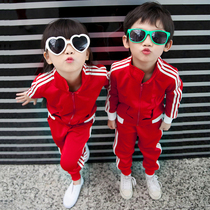 Primary school uniform set Spring and autumn and summer childrens red baseball uniform Sports class uniform Kindergarten garden uniform three-piece set