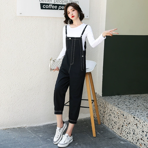 Модная джинсовая футболка, комбинезон, осенний брендовый комплект, европейский стиль, высокая талия, коллекция 2021