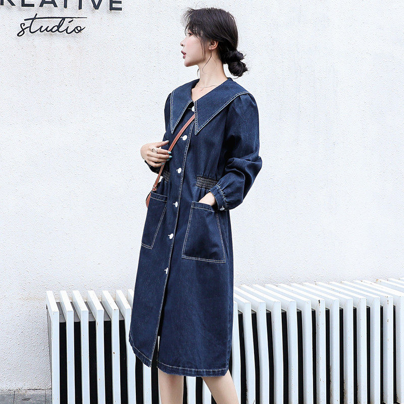 Eurofashion Great Size Law Style Vintage Doll Collar Long version Cowboy dress woman 2022 Autumn Fashion new long dress