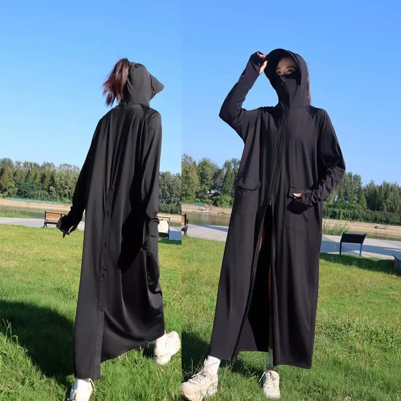 Extra Large Size 150kg Men's All-In-One Ice Silk Black Sun Protection Clothing Outdoor Anti-Uv Hooded Windbreaker Summer