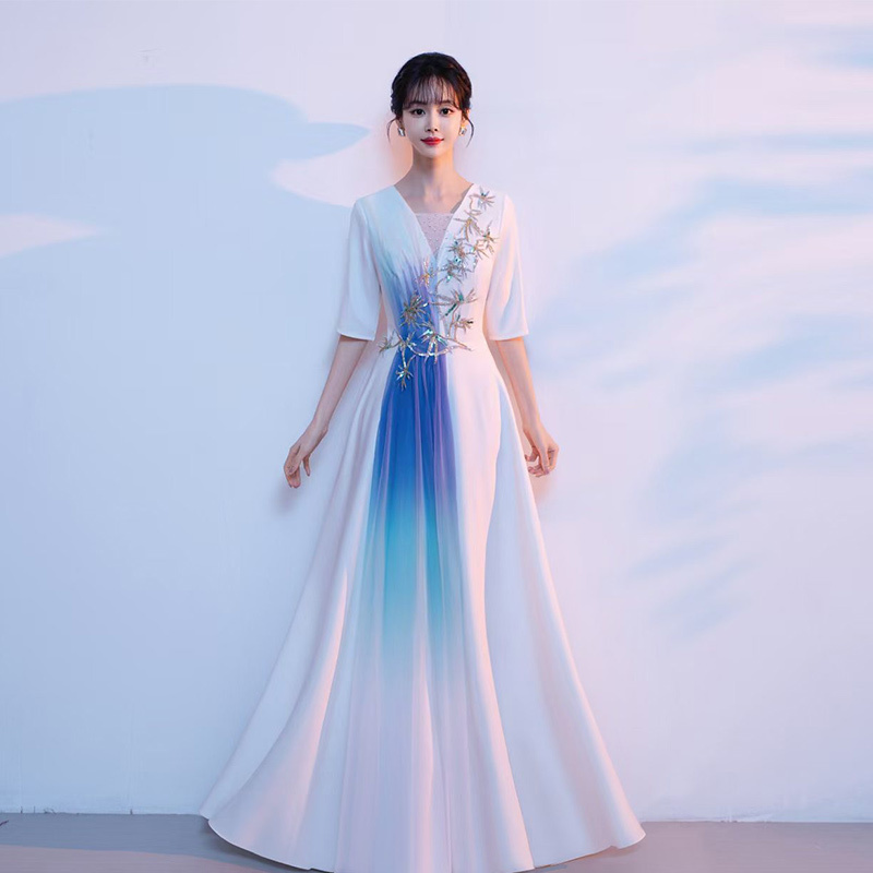 Dress for Choir Performance, Women's Long Dress, Red Song Competition, Poetry Recitation, Host, Solo Performance Attire, Conductor