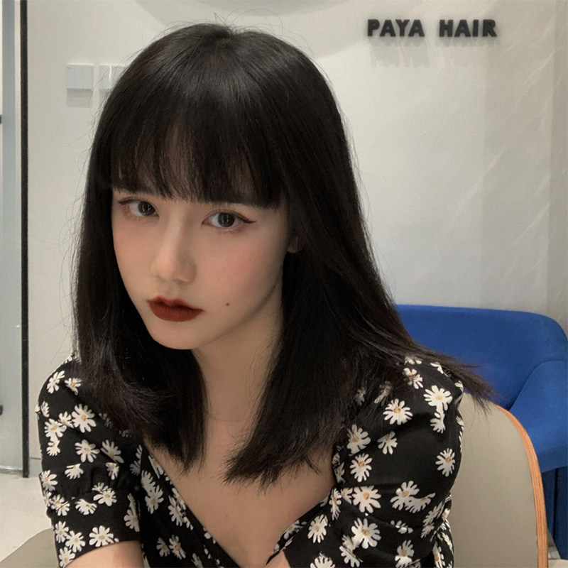 Wig woman with long hair realistic natural full headgear style net red comic air and sea black long straight hair temperament repair face