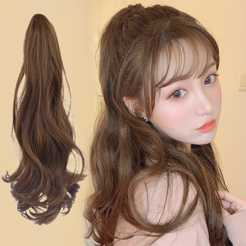 Horsetail Wig Woman Long Hair Large Wave Strap Type Natural Mesh Red Long Curly Hair Pear Blossom Horse Tail Grip High Ponytail