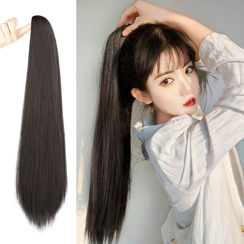 Wig Female long hair strap type high ponytail natural wig female net red Ultra-light grab clip type straight hair ponytail