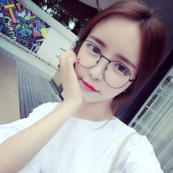 Phiên bản tiếng Hàn của trường đại học retro tròn kim loại hoàn toàn bằng phẳng gương phẳng văn học nam và nữ có thể được trang bị kính cận thị - Kính khung