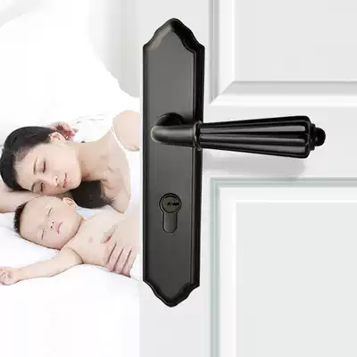 Door lock American indoor Universal black household door lock bedroom dressing room silent aluminum alloy door handle