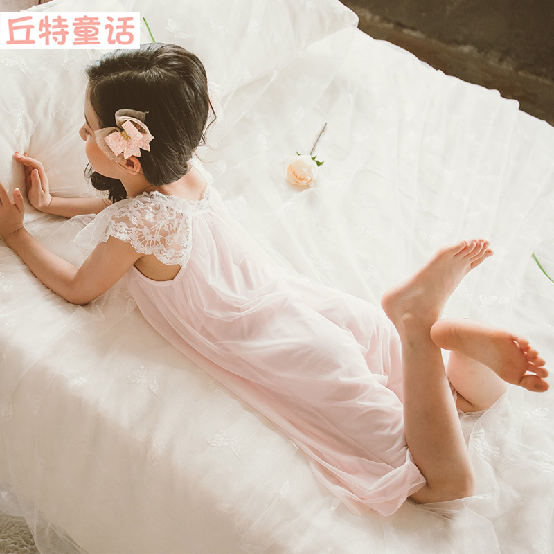 Girl Short Sleeve Super Slim Fairy Sleeping Dress Summer Children Lace Pajamas Dress Little Girl Sweet baby Home Home Clothing